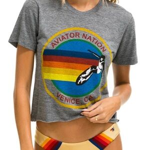 Aviator Nation Gray Tee with Rainbow Graphic